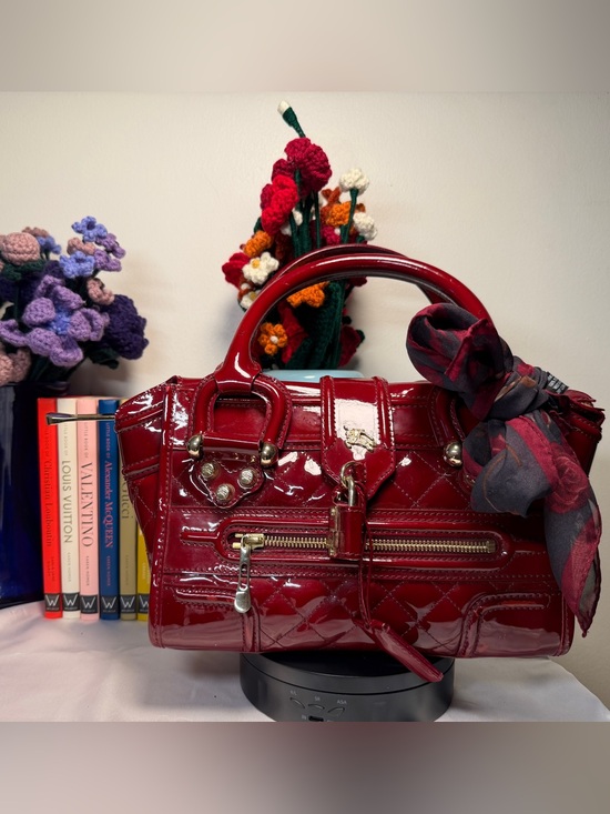 Burberry Handbags - Burberry Vintage Red Quilted Patent Leather Manor Bag EUC